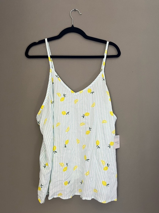 Tranquil & True Tops - NWT Yellow Lemon Print Striped V-Neck Spaghetti Strap Top Adjustable Straps XL